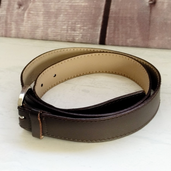 Talbots Brown Leather Belt Women's Sz Medium Genuine Leather Silver Buckle - Picture 9 of 13